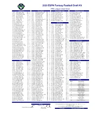 2020 ESPN Fantasy Football Draft Kit PPR League Cheat Sheet Quarterbacks Running Backs Running Backs (Ctn'd) Wide Receivers (Ctn'd) 1