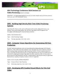 GPU Technology Conference 2010 Sessions on 2095