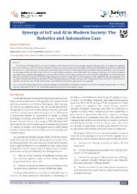Synergy of Iot and AI in Modern Society: the Robotics and Automation Case