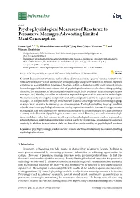 Psychophysiological Measures of Reactance to Persuasive Messages Advocating Limited Meat Consumption