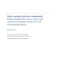 Water Quality and the Community: Understanding the Views, Values and Actions of Residents of the ACT and Surrounding Region