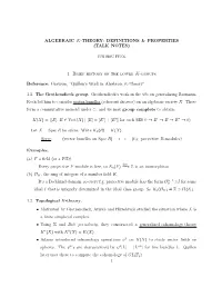 Algebraic K-Theory: Definitions & Properties (Talk Notes)