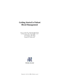 Getting Started in Patient Blood Management