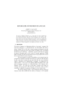 Edward Sapir and the Origin of Language