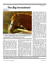 . . the Big Investment Part 2 This Month’S “Working Lines” Is Going to Take a Closer Look at the Sire Record of the Big Investment