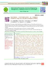 Bacterial Contamination of Rabbits Internal Organs and Meat During Stress