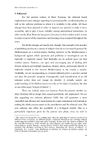 I- Editorial for the Present Volume of Mare Nostrum