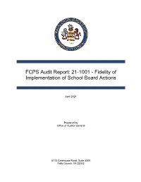 FCPS Audit Report: 21-1001 - Fidelity of Implementation of School Board Actions