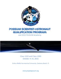 Possum Scientist-Astronaut Qualification Program and 2015 Possum Academy