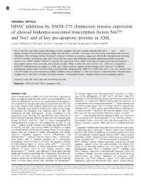 Entinostat) Restores Expression of Silenced Leukemia-Associated Transcription Factors Nur77 and Nor1 and of Key Pro-Apoptotic Proteins in AML
