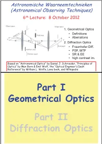 Part I Geometrical Optics Part II Diffraction Optics Aperture and Field Stops