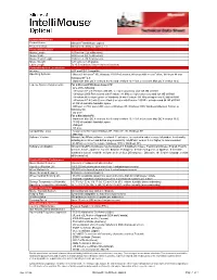 Version Information Product Name Microsoft® Intellimouse Optical