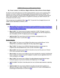 COVID-19: Recovery and Re-Opening Tracker By: Trevor Lawson, Lara