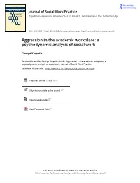 Aggression in the Academic Workplace: a Psychodynamic Analysis of Social Work
