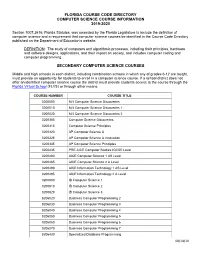 Florida Course Code Directory Computer Science Course Information 2019-2020