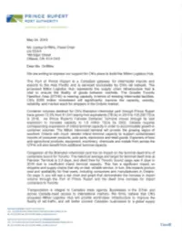 From the Port of Prince Rupert to the Review Panel Re: Written Submission for the Milton Logistics Hub Project Hearing