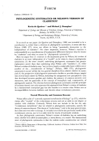 PHYLOGENETIC SYSTEMATICS OR NELSON's VERSION of CLADISTICS? Kevin De Queiroz''^ and Michael J. Donoghue^ ^Department of Zoology