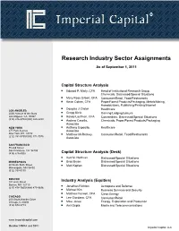 Research Industry Sector Assignments