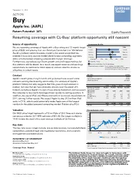 Apple Inc. (AAPL) Resuming Coverage with CL-Buy: Platform Opportunity