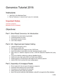 Genomics Tutorial 2019