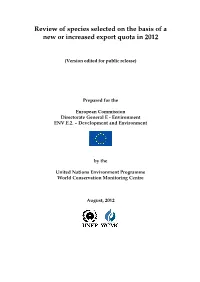 Review of Species Selected on the Basis of a New Or Increased Export Quota in 2012