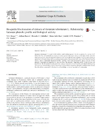 Bio-Guided Fractionation of Extracts of Geranium Robertianum L.: Relationship MARK Between Phenolic Proﬁle and Biological Activity ⁎ V.C