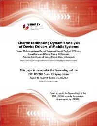 Charm: Facilitating Dynamic Analysis of Device Drivers of Mobile Systems