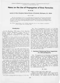 Notes on the Use of Propagation of Error Formulas