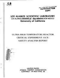 Ultra High Temperature Reactor Critical Experiment (Ucx) Safety Analysis Report
