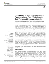 Differences in Cognitive-Perceptual Factors Arising from Variations in Self-Professed Paranormal Ability