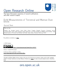 Field Measurements of Terrestrial and Martian Dust Devils Journal Item