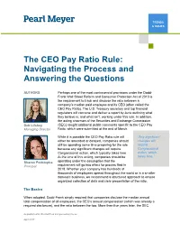 The CEO Pay Ratio Rule: Navigating the Process and Answering the Questions