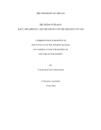 Kant, Metaphysics, and the Proofs for the Existence of God