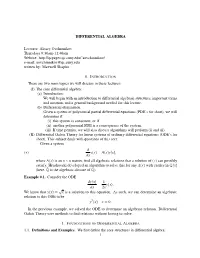 DIFFERENTIAL ALGEBRA Lecturer: Alexey Ovchinnikov Thursdays 9