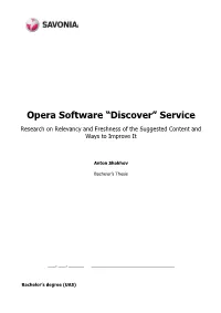 Opera Software “Discover” Service