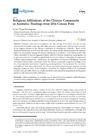 Religious Affiliations of the Chinese Community in Australia: Findings