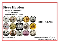 Steve Hayden Civilwartokens.Com PO Box 1863 Goose Creek SC 29445