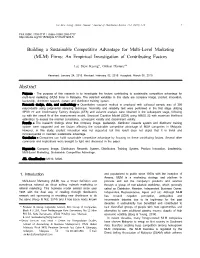 Building a Sustainable Competitive Advantage for Multi-Level Marketing (MLM) Firms: an Empirical Investigation of Contributing Factors