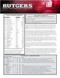 2016-17 SCHEDULE/RESULTS Rutgers (2-0) Vs