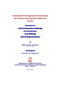 Community Participation in Ecotourism: an Inclusive Development Option for Kerala