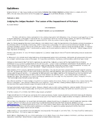 Judging the Judges Needed-- the Lesson of the Impeachment of Porteous
