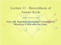 Lecture 11 - Biosynthesis of Amino Acids