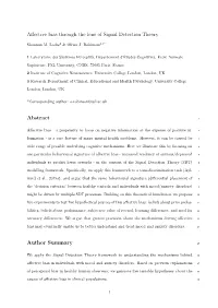 Affective Bias Through the Lens of Signal Detection Theory Abstract