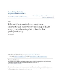 Effects of Duration of Selected Music As an Intervention on Postoperative