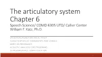 The Articulatory System Chapter 6 Speech Science/ COMD 6305 UTD/ Callier Center William F. Katz, Ph.D