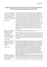 References to Caste-Based Discrimination in Reports and Statements Presented at the 28Th Session of the Human Rights Council, March 2015