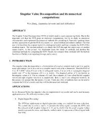 Singular Value Decomposition and Its Numerical Computations