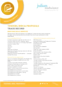 Tenders, Bids & Proposals Track Record