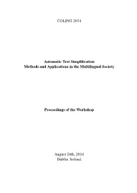 Proceedings of the Workshop on Automatic Text Simplification