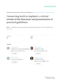 Connecting Teeth to Implants: a Critical Review of the Literature and Presentation of Practical Guidelines
